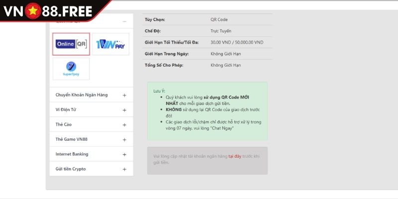 Nạp Tiền VN88 3 Chọn phương thức nạp tiền VN88